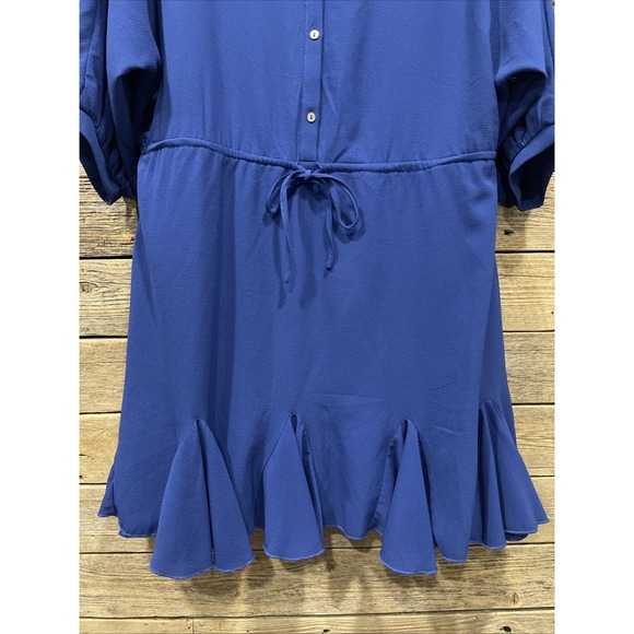 NWT‎ She + Sky Women's Blue A Line Dress Front Tie Size Medium Ruffles V Neck - Picture 2 of 10